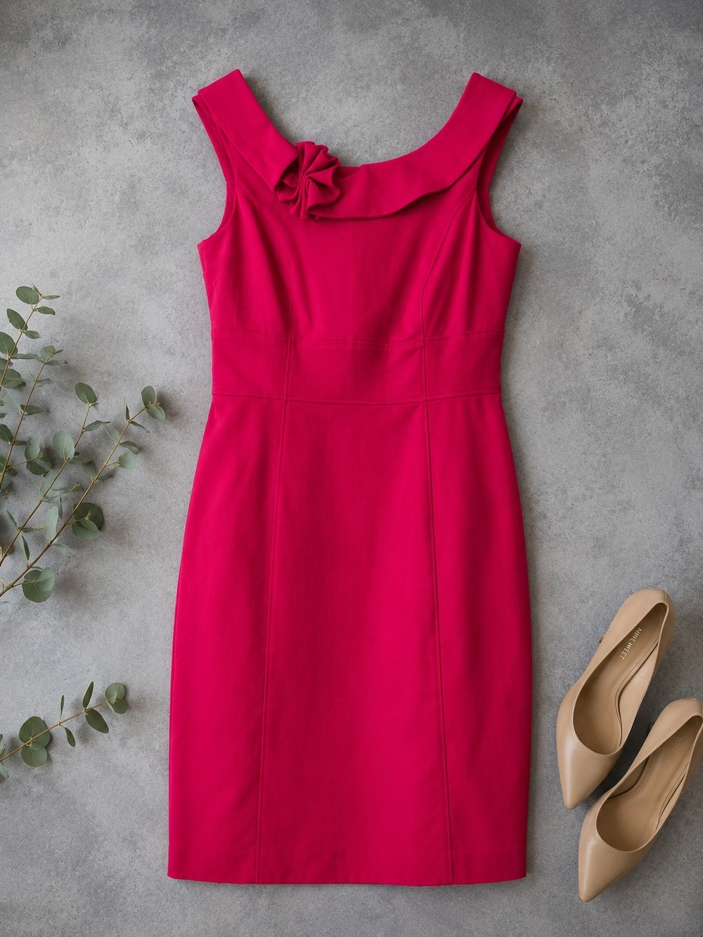 Calvin Klein Fuchsia Sheath Dress Floral Detail Sleeveless Cocktail Dress